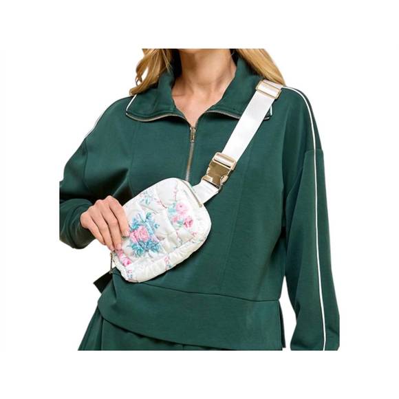 NEW TCEC women's quilted floral fanny pack bag in white - Picture 3 of 3